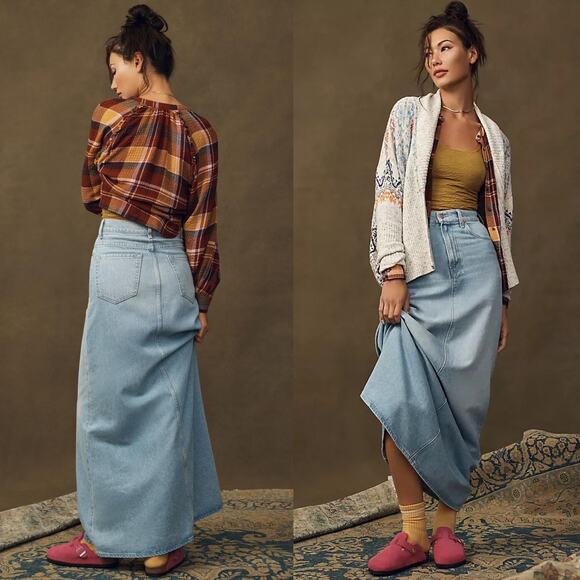 Mother Snacks Skirt The Sugar Cone Denim Maxi Sweet And Sour Light Wash Size 25 - Picture 1 of 13